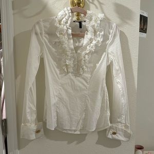 BCBG Max Azria White Ruffle Blouse